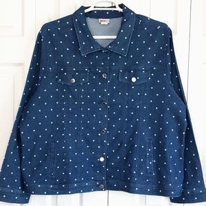 Vintage American Sweetheart Polka Dot Print Blue Denim Jean Jacket 3X